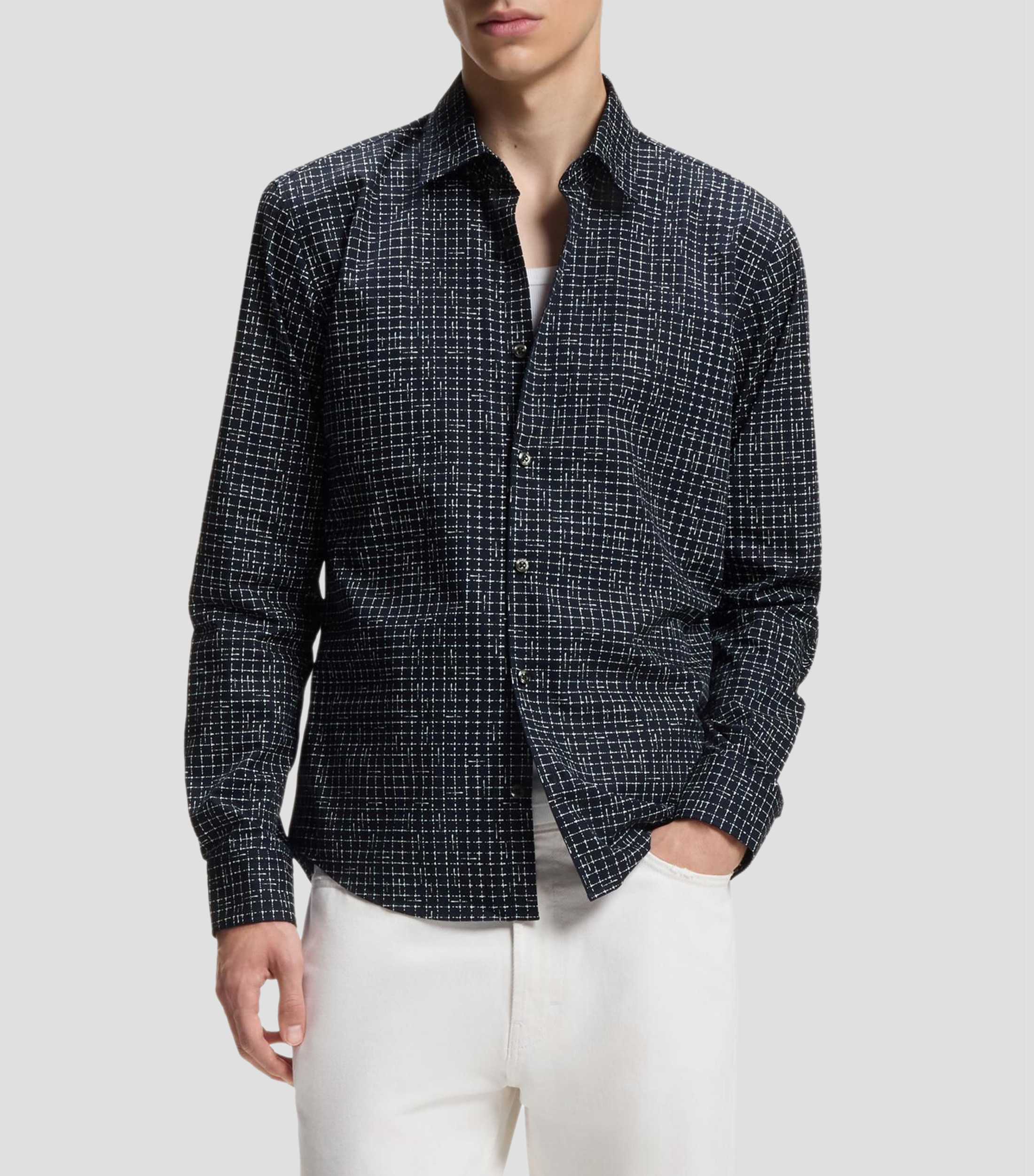 Camisa de cuadros manga larga Hombre